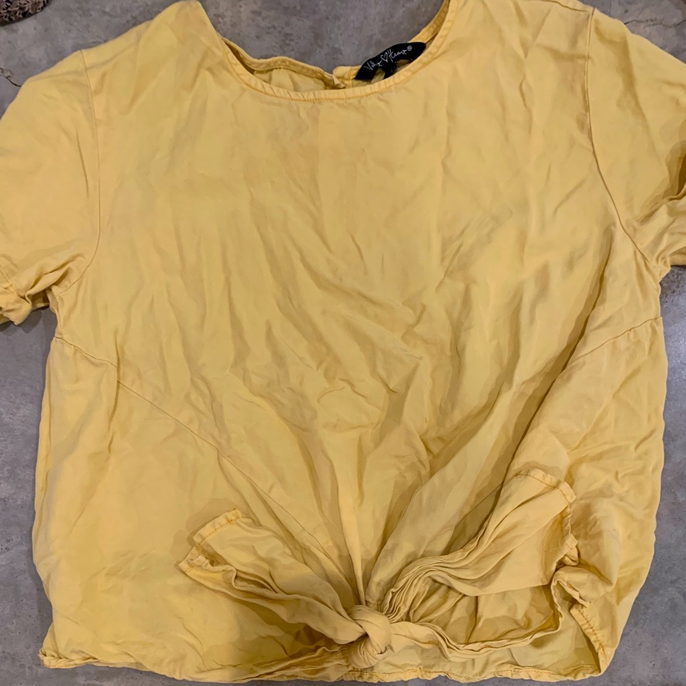 Yellow front tie summer blouse